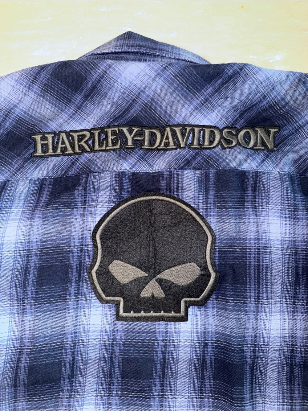 Harley-Davidson Men’s M Blue Plaid Skull Embroidered Flannel Shirt NWT